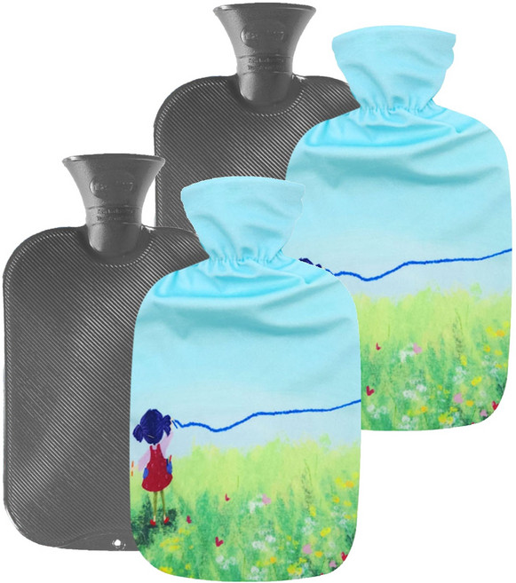 파쉬 양면빗살무늬 보온물주머니 2L 랜덤발송 + 봄그림 커버 세트, 2세트