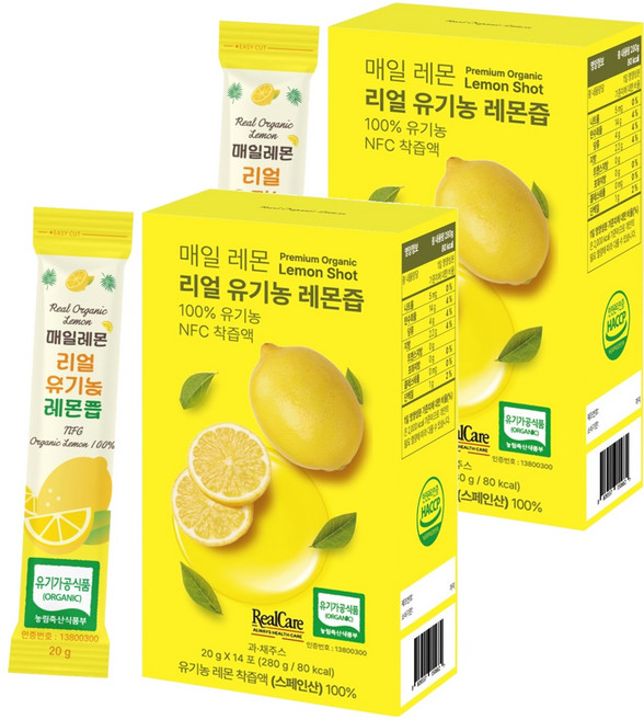 매일레몬 리얼 유기농 레몬즙, 280g, 2개