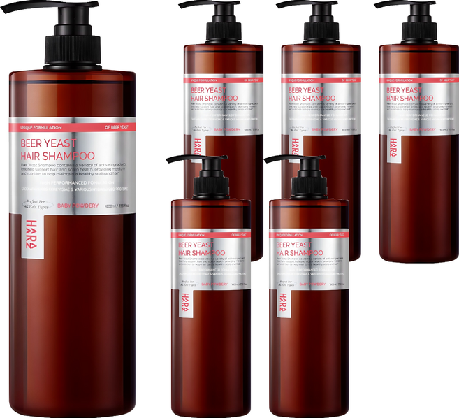 하라즈 맥주효모 샴푸 베이비파우더향, 1L, 6개