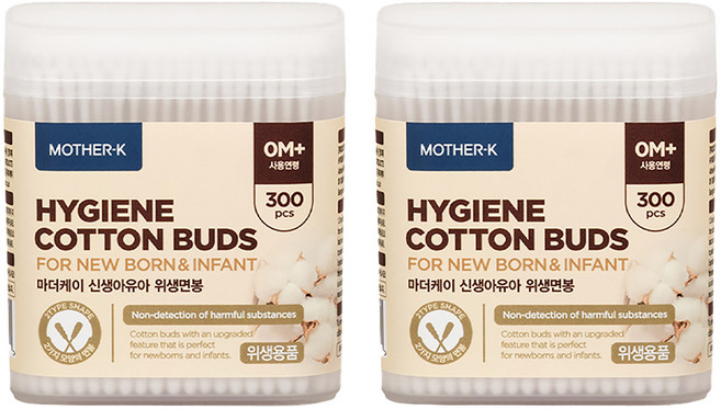 마더케이 신생아 유아 위생면봉, 300개입, 2개