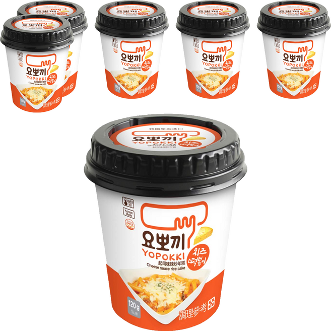 YOPOKKI 辣炒年糕即食杯 韓國原裝進口 微波加熱 濃濃起司味, 120g, 6個