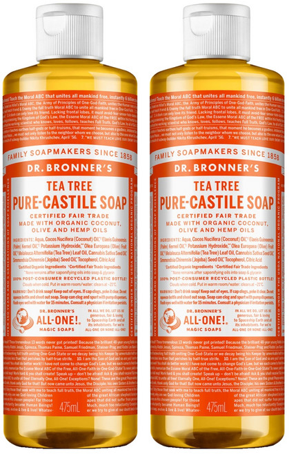 닥터브로너스 퓨어 캐스틸 솝 페이스 앤 바디워시 티트리, 475ml, 2개