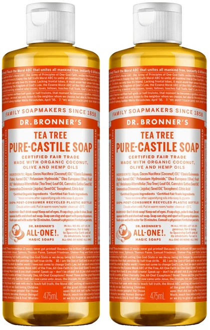 닥터브로너스 퓨어 캐스틸 솝 페이스 앤 바디워시 티트리, 475ml, 2개 - 쿠팡