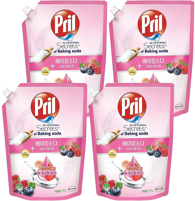 Pril 淨麗 小蘇打高效洗碗精補充包 莓果, 1L, 4包