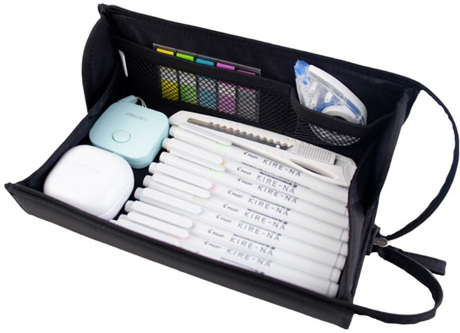 ARTJOY KOKUYO 國譽 託盤式鉛筆盒 大容量多用途多功能筆袋, 黑色, 1個