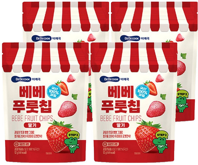 베베쿡 유아용 베베 푸룻칩 딸기, 12g, 4개