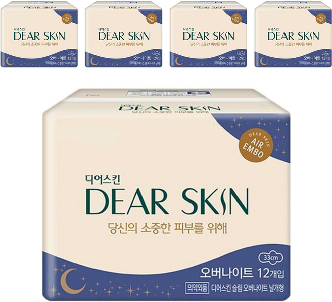 디어스킨 에어엠보 슬림 생리대 날개형, 오버나이트, 12개입, 5개