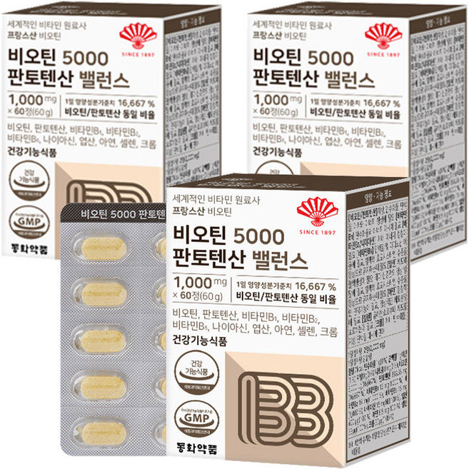 동화약품 비오틴 5000 판토텐산 밸런스, 60정, 60g, 3개