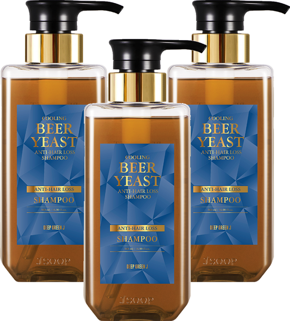 딥그린제이 맥주효모 쿨링 탈모 샴푸, 500ml, 3개