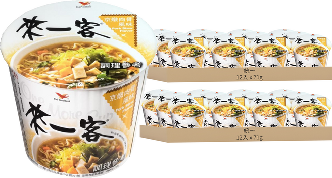統一 來一客 杯麵 京燉肉骨風味 71g, 24入
