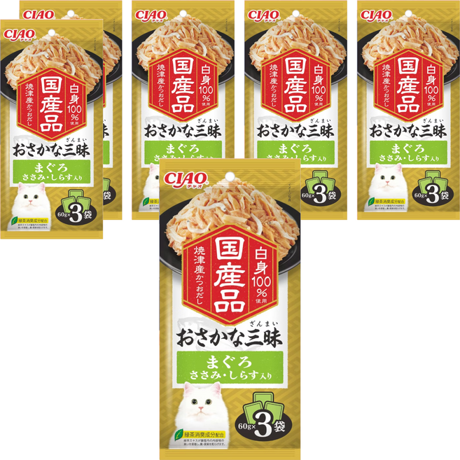 INABA CIAO 啾嚕 豪華魚三昧餐包, 鮪魚 + 雞肉 + 吻仔魚, 180g, 6袋