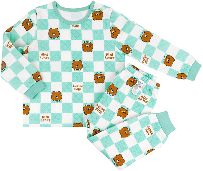 메이키즈 체커민트베어 보온 내의 상하의 세트