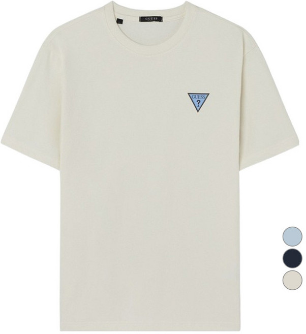 게스 남녀공용 유니 등판 원형 그래픽 반팔 티셔츠 KP2K6422