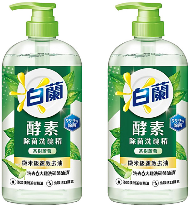 白蘭 酵素除菌洗碗精 茶樹蘆薈, 1kg, 2瓶