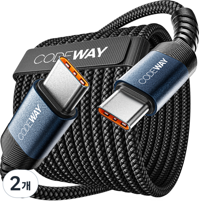 코드웨이 PD 60W C to C타입 초고속 충전케이블, 3m, 블루, 2개