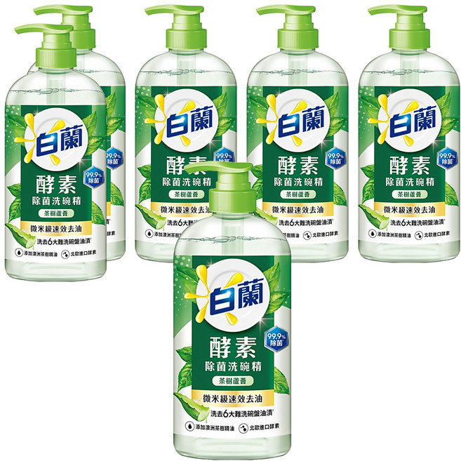 白蘭 酵素除菌洗碗精 茶樹蘆薈, 1kg, 6瓶