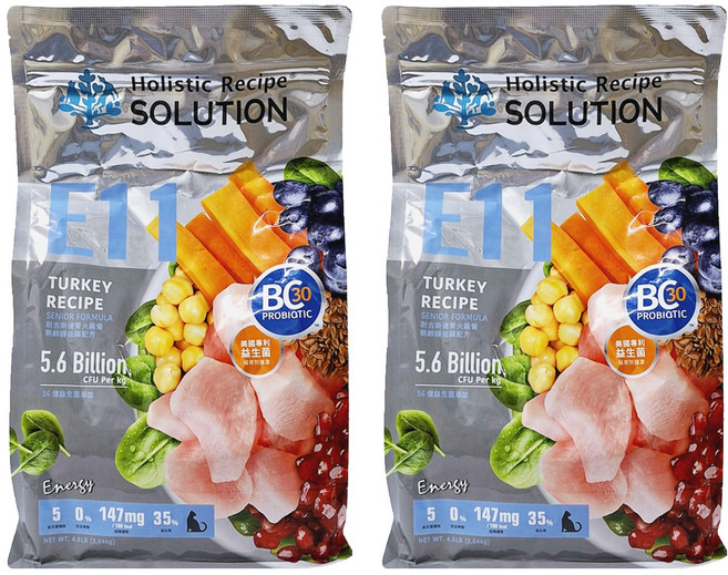Holistic Recipe SOLUTION 耐吉斯 熟齡貓用 E11 優腎火雞餐 無穀低磷配方乾飼料, 2.04kg, 火雞, 2袋