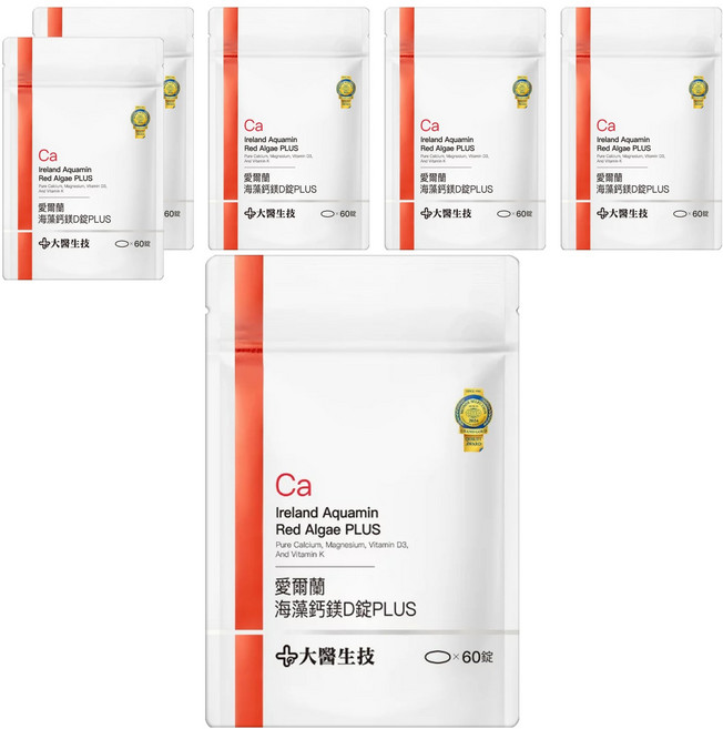 大醫生技 愛爾蘭海藻鈣鎂D錠PLUS 黃金配方鈣鎂比3:1 含維生素D3 維生素K, 60錠, 6包