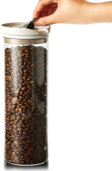 BEANPLUS 玻璃密封罐 咖啡豆保存罐L, 白色, 1個
