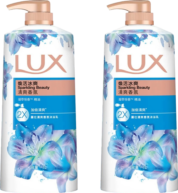 LUX 麗仕 清爽香氛沐浴乳 煥活冰爽 國際香氛大師調配 蘊含薄荷香氛 加拿大冰河泥, 1L, 2瓶