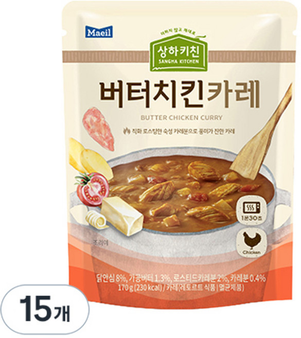 매일유업 상하키친 버터치킨카레, 170g, 15개