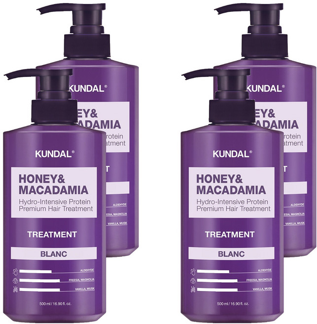 쿤달 허니 앤 마카다미아 헤어 트리트먼트 블랑향, 500ml, 4개