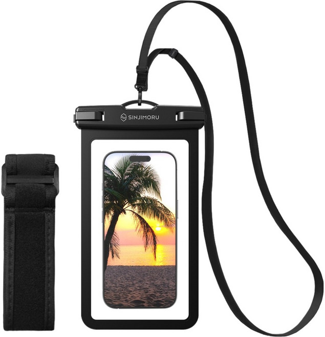 신지모루 IPX8 4중잠금 슬림 포켓 스마트폰 방수팩 + 넥스트랩 + 암밴드, 블랙, 1세트