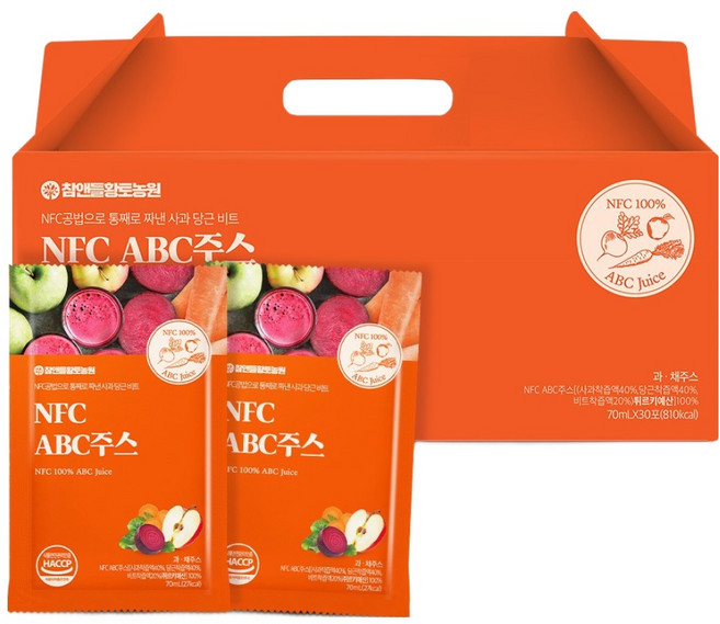 참앤들황토농원 NFC 착즙 ABC주스, 70ml, 30개