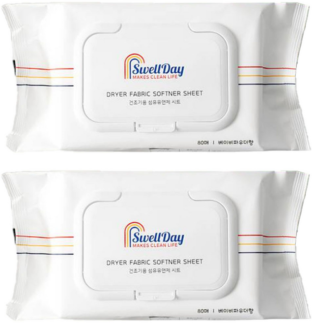 스웰데이 건조기용 섬유유연제 시트 베이비파우더향 본품, 80매, 2개