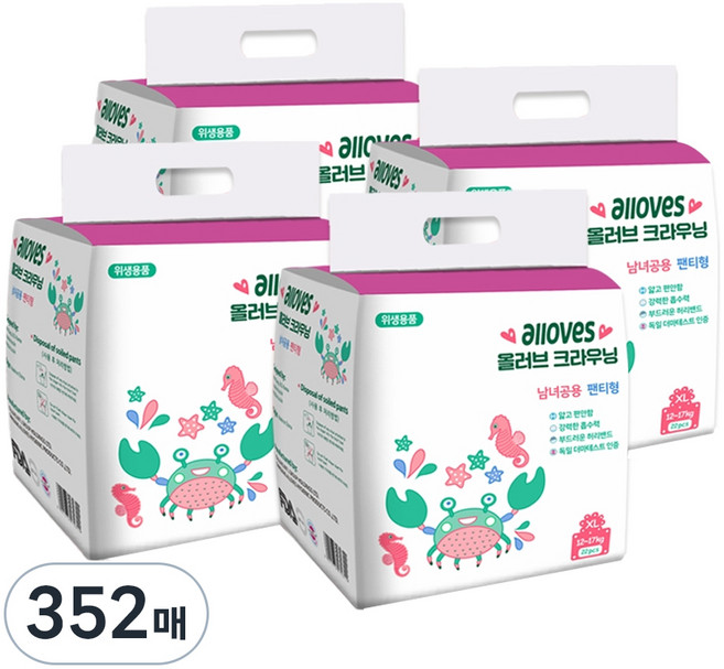 올러브 크라우닝 팬티형 기저귀, 특대형(XL), 352매