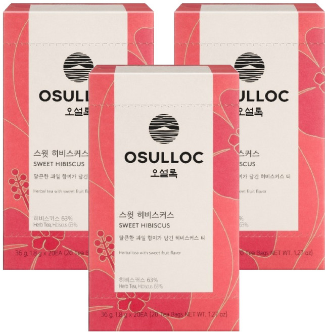 오설록 스윗 히비스커스 티백, 1.8g, 20개입, 3개