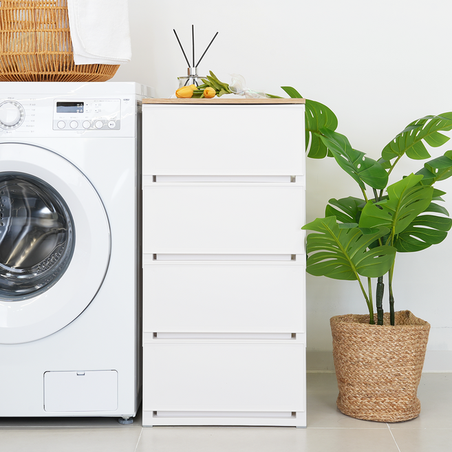 코멧 국내생산 우드상판 모던 서랍장, 화이트, 4단