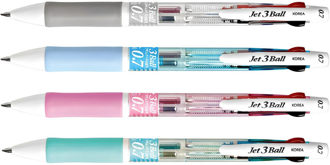 제트3볼 다색펜 0.7mm, 하양+하늘+분홍+민트, 1세트