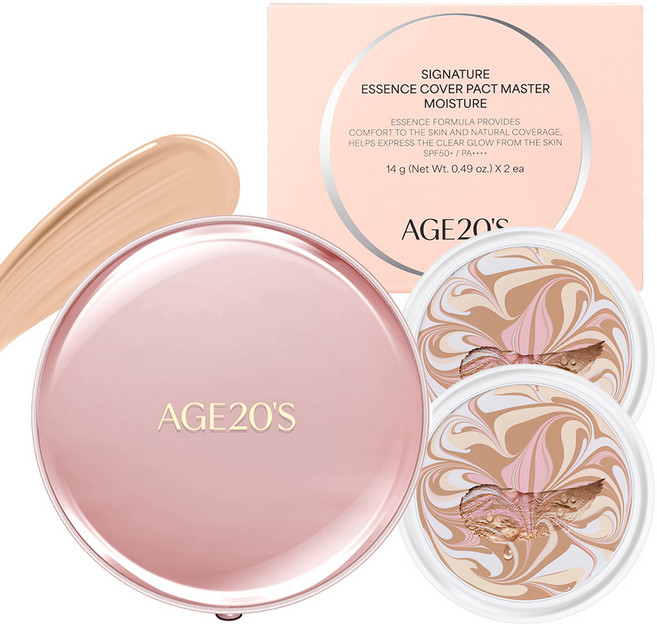 AGE20'S 經典保濕精華遮瑕粉餅盒+替換芯 14g 2入組, 23 Medium Beige, 1組