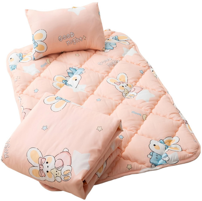Annette 舒柔棉止滑涼被睡墊3件組 附提袋, 晚安兔 粉色