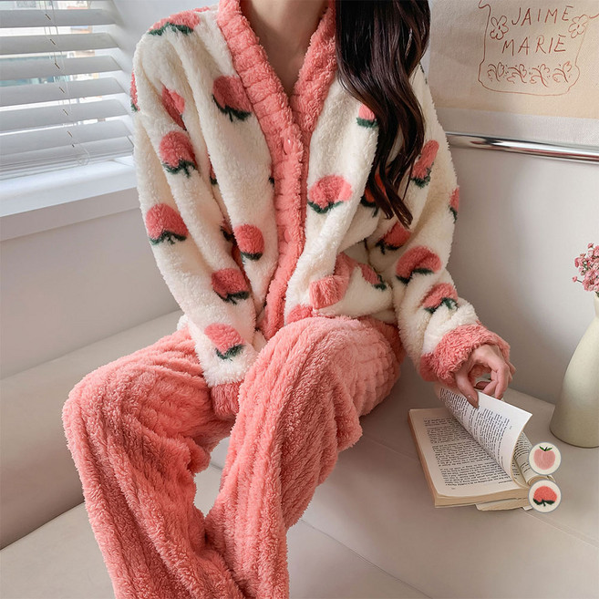 아피나르 여성용 자체체작 브이넥 가디건 수면잠옷 세트