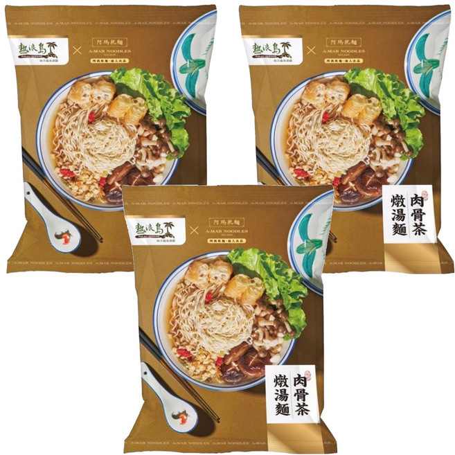 A-MAR NOODLES 阿瑪乾麵 肉骨茶燉湯麵 130g, 3包