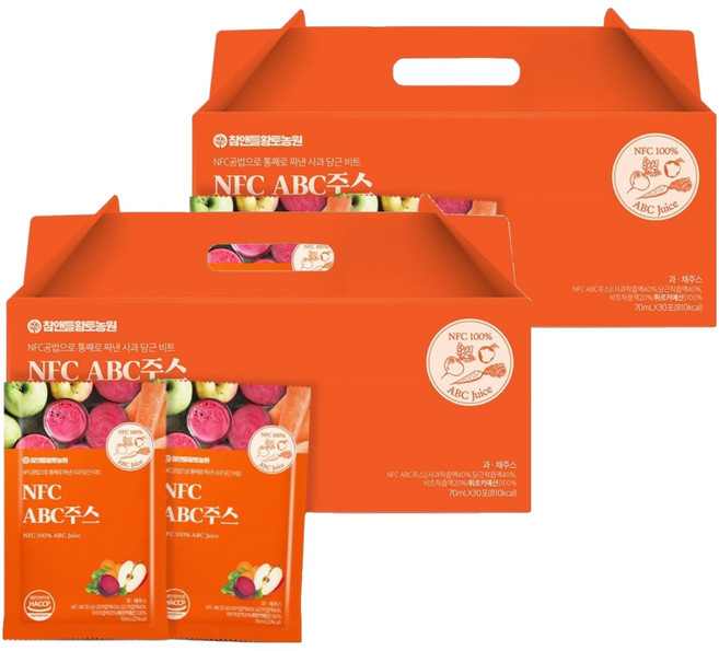 참앤들황토농원 자연을 담은 NFC 착즙 ABC주스, 70ml, 60개