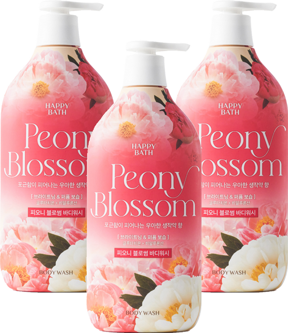 해피바스 바디워시 피오니 블로썸, 3개, 900g