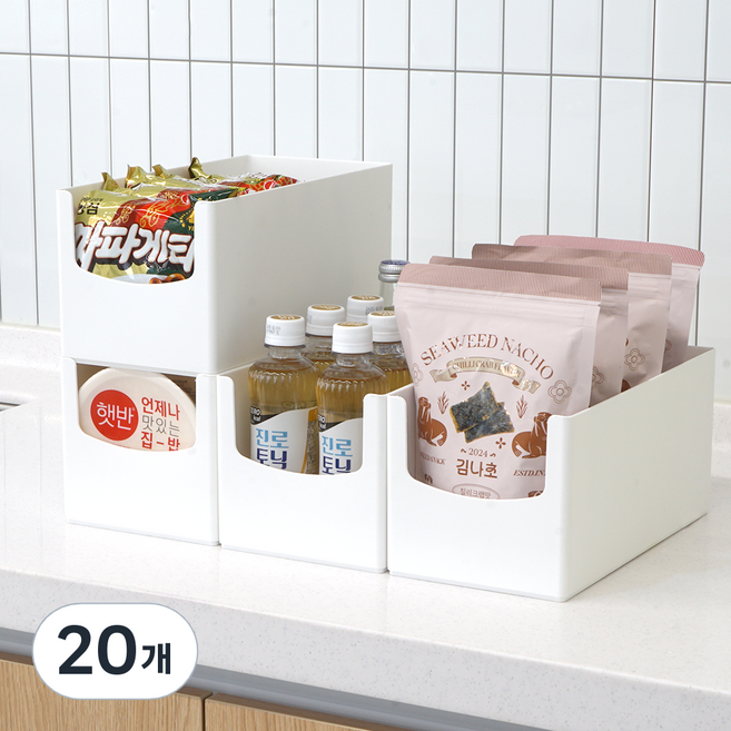 엠비코 국내산 다용도 팬트리 정리함, 화이트, 20개