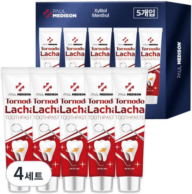 폴메디슨 토네이도 라차치약 구취케어 애플민트향 5개입, 500g, 4세트