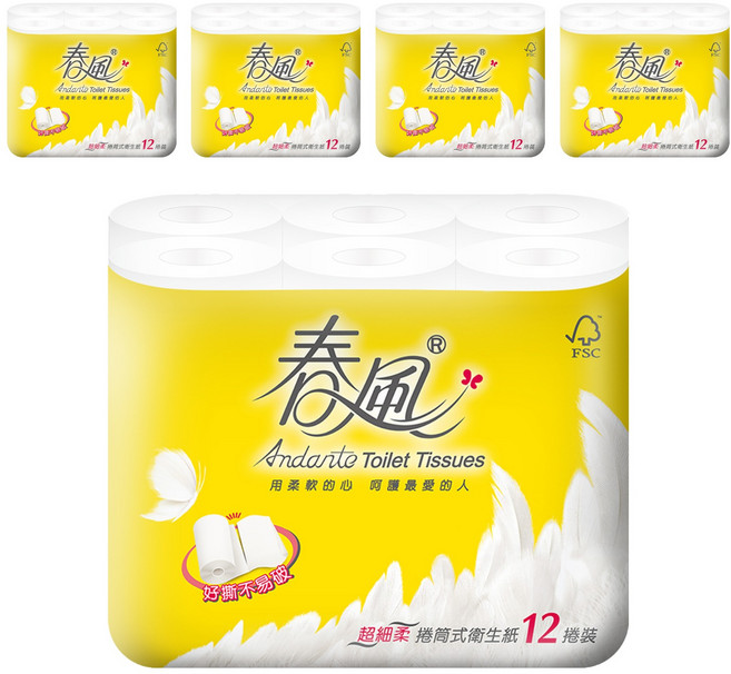春風 捲筒式衛生紙 270張, 12捲, 5袋
