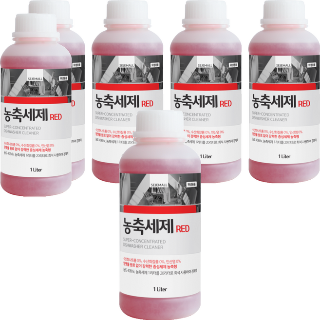 세제몰 업소용 식기세척기 전용 농축세제 RED, 1L, 6개