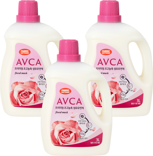아브카 프리미엄 초고농축 액체 섬유유연제 플로럴 머스크향 본품, 3L, 3개