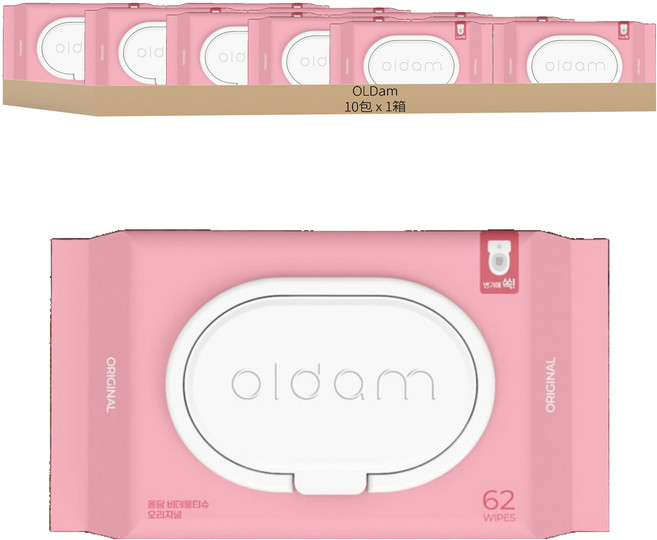 OLDam 可沖式濕紙巾 掀蓋型 62張, 1入, 10包