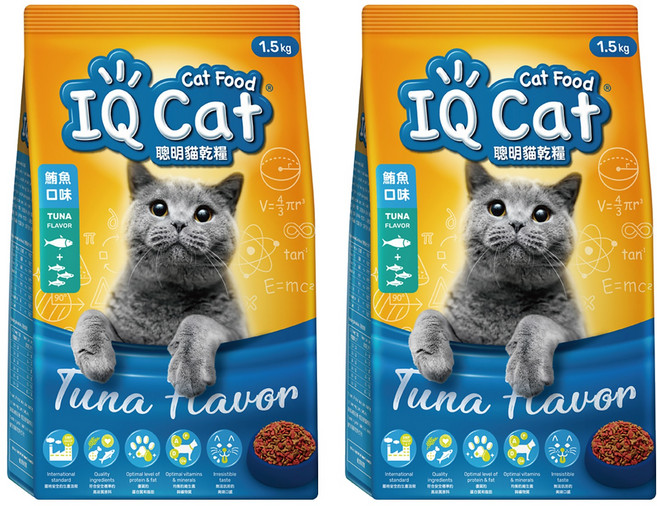 IQ Cat 聰明貓 成貓用 乾糧, 1.5kg, 2袋, 鮪魚口味