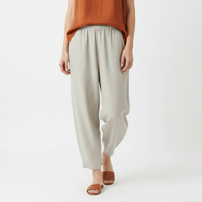 마켓피아 여성용 배기핏 밴딩 린넨 바지