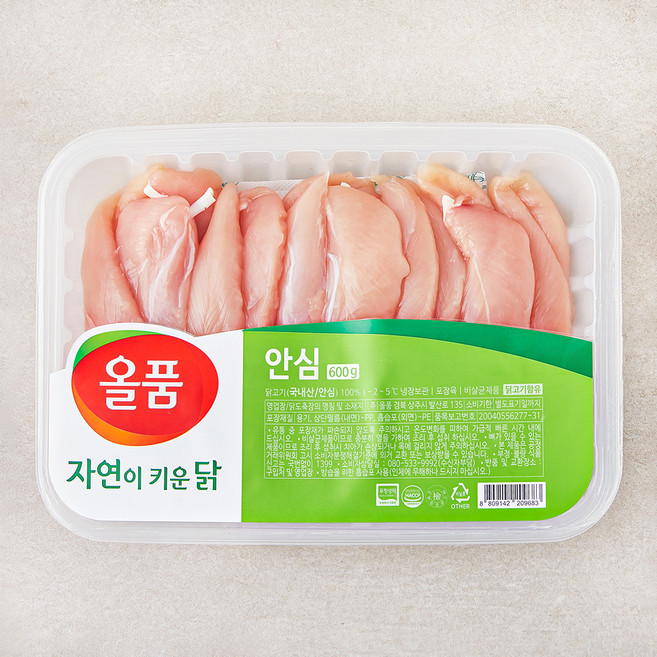 올품 무항생제 인증 자연이키운닭 안심 (냉장), 600g, 1개
