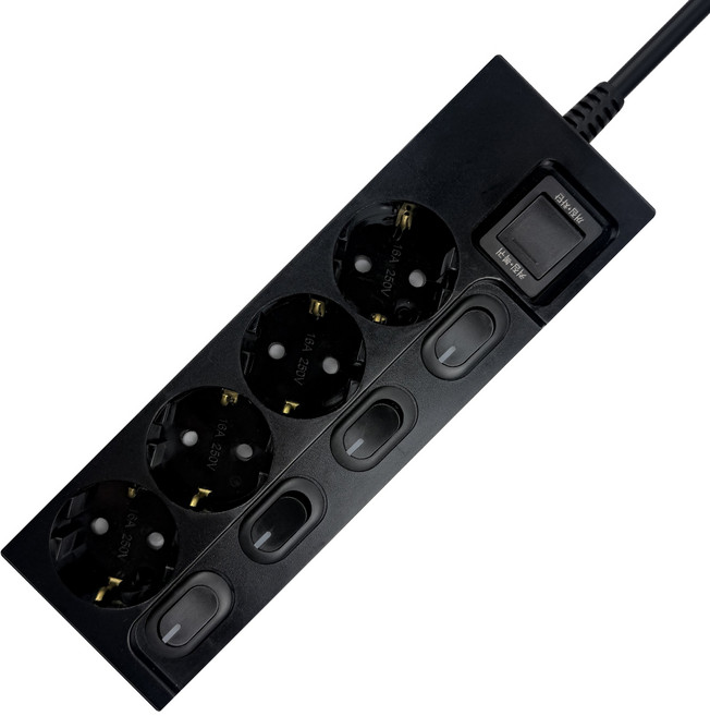 원스탑 절전 개별 스위치 파워 멀티탭 4구 16A, 1.5m, 올블랙, 1개