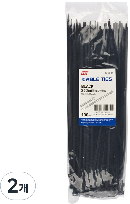 케이디와이 케이블타이 100p, 2개, 흑